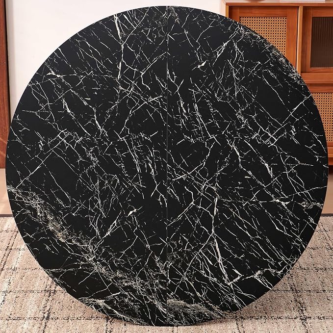 Dining Table Set for 4, Mid Century Modern 47 Inch Black Marble-Look Wooden - Image 3
