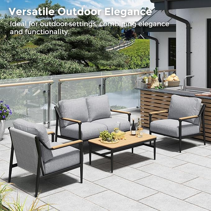 Jocoevol 4 Pieces Outdoor Sofa Conversation Set, 4 Seats Couch Set - Image 8