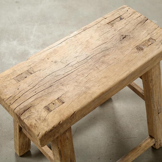 Artissance Rustic Wooden Stool – Handmade Reclaimed Wood Stool, Vintage - Image 4