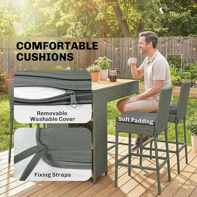 Outsunny 5 Piece Outdoor Bar Set, Wicker Outdoor High Top Table and Chairs - Image 6