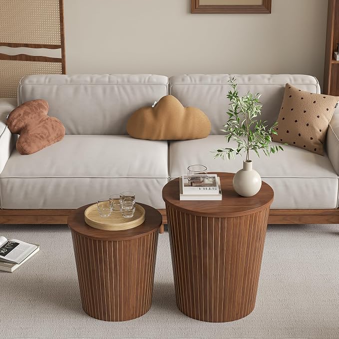 Nesting Coffee Table Set of 2, Round End Table - Image 3