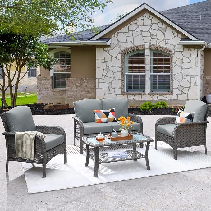 ovios 4-Piece Patio Furniture Set, Outdoor Wicker Sofa - Image 9