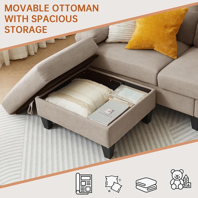 84" Convertible Sectional Sofa Set, 3 Seat L Shaped Couch - Image 5