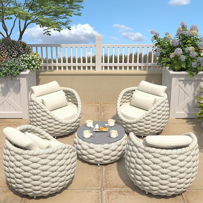 TWT 5-Piece Aluminum Patio Furniture Set, Olefin Armchairs by TWT