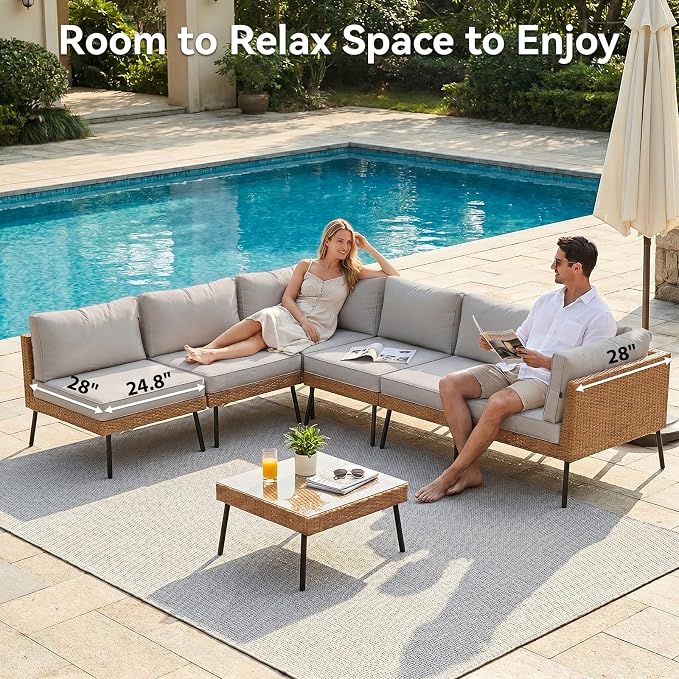 Aoxun 7-Piece Patio Furniture Set, Wicker Outdoor Furniture - Image 6