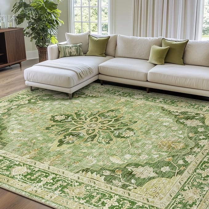 RELEANY Area Rugs 7'x10' Washable Non-Slip, Floral Vintage Distress Print by RELEANY