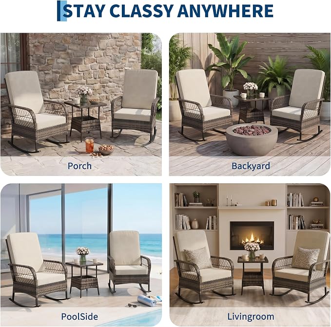 3 pcs Outdoor Rocking Bistro Set, Wicker Rocking Bistro Set - Image 6