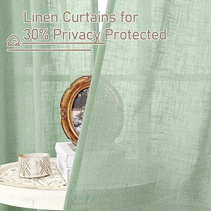 LAMIT Semi Sheer Window Linen Curtains 63 Inch Length, Light Filtering Panels - Image 5