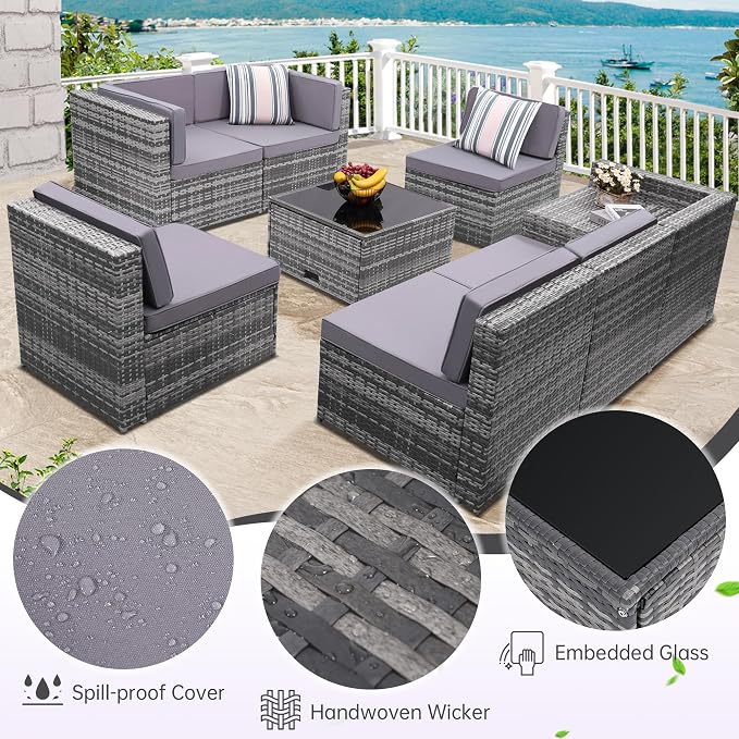 KROFEM 8-Piece Patio Furniture Set, Outdoor Wicker Rattan Sectional - Image 5