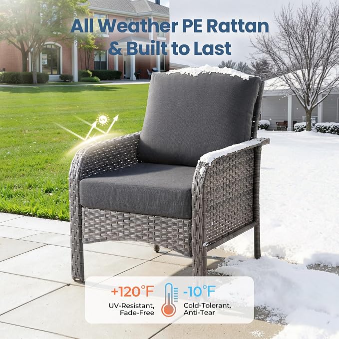 Weaxty Wicker Patio Furniture Set High Back Loveseat Sofa Couch Armchair Coffee - Image 8