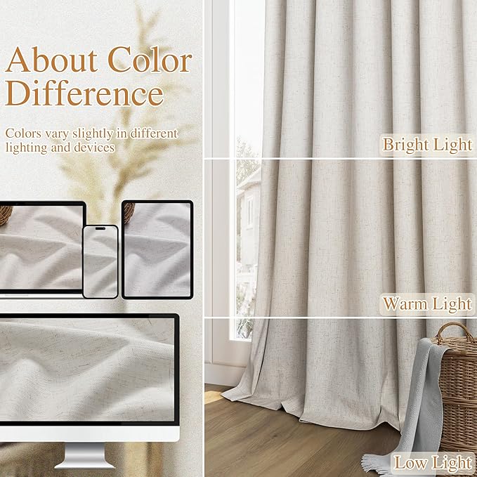 Guken 108 Inch Long Light Beige 100% Blackout Curtains - Image 7
