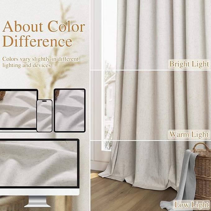 Guken Light Beige 100% Blackout Curtains 84 Inch Long 2 Panels Set - Image 7