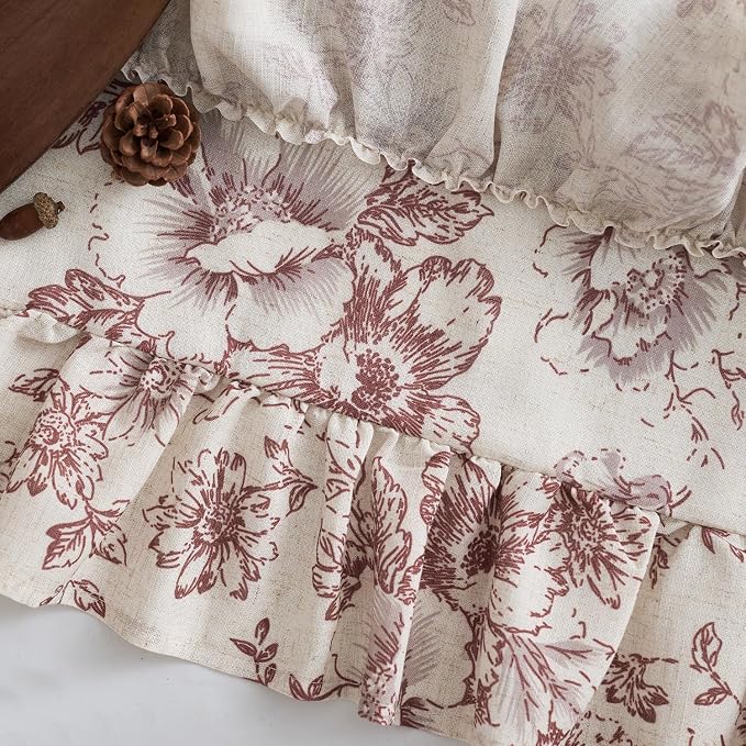 jinchan Ruffled Floral Valance Linen Shabby Chic Small Window Curtain 18 Inch - Image 7