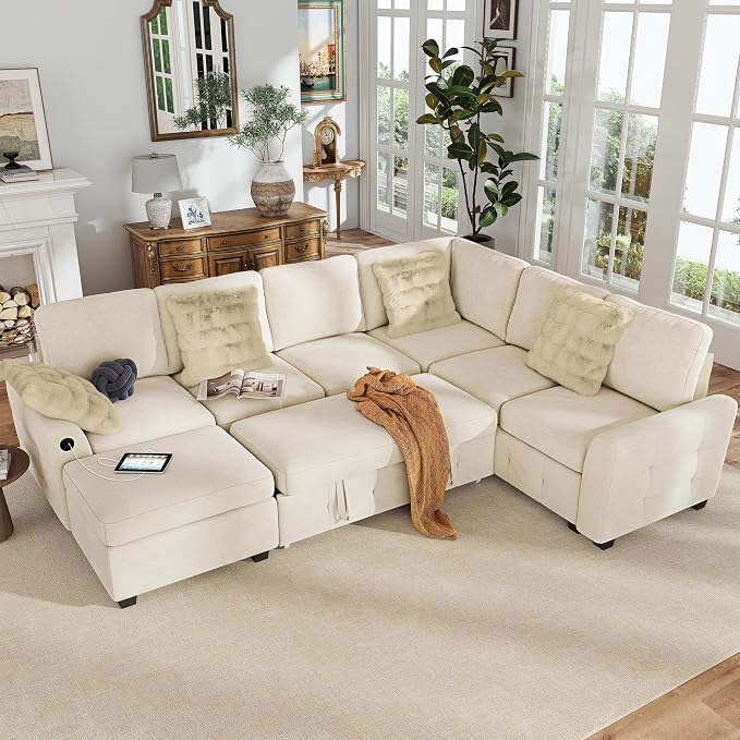 Hanherry Sectional Couch with Pull Out Sofa Bed, Chenille Sleeper Sofa with by Hanherry