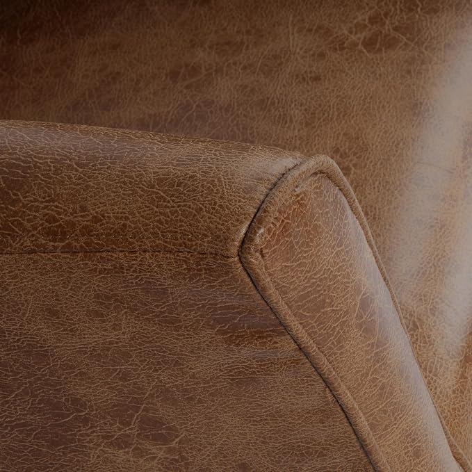 HomePop Modern Barrel Accent Chair, Distressed Brown Faux Leather - Image 9