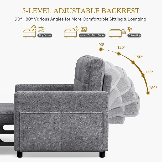 DWVO 3 in 1 Convertible Sleeper Sofa Bed, Velvet Futon Couch - Image 6