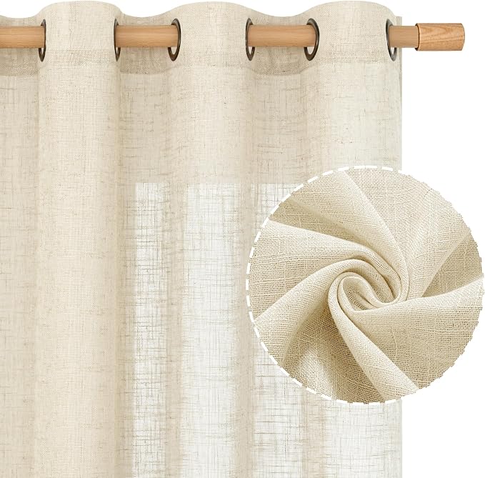 LAMIT Beige Linen Curtains 60 Inch Length - Image 2