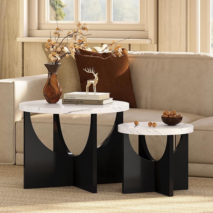 LIKIMIO Nesting Coffee Tables Set of 2, 23.6" Small Round Side Tables - Image 3