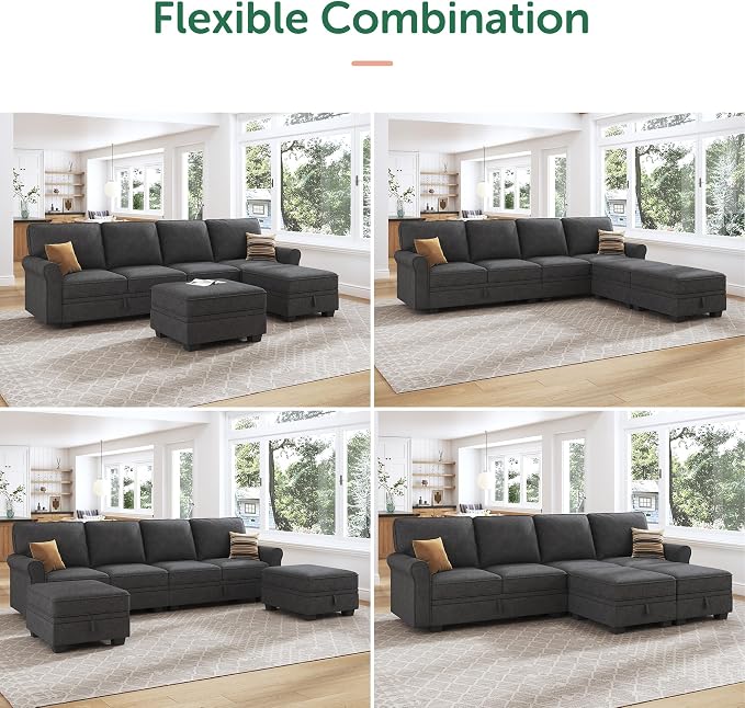 HONBAY Sectional Sofa with Storage Seat U Shaped Couch with Reversible Chaise - Image 4