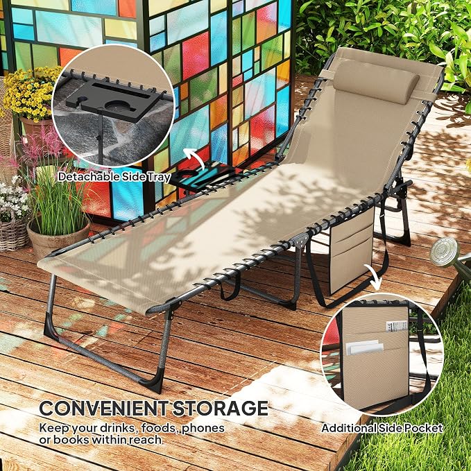 Outsunny Folding Chaise Lounge Chair Outdoor Tanning Chair - Image 6