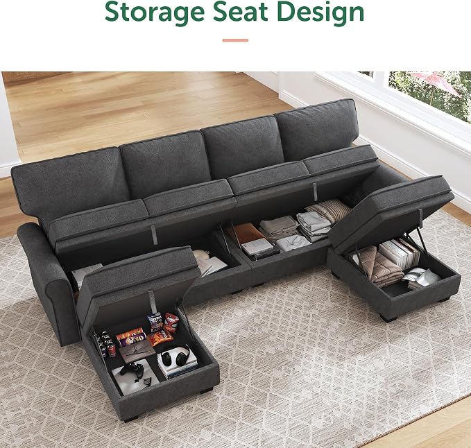 HONBAY Sectional Sofa with Storage Seat U Shaped Couch with Reversible Chaise - Image 3