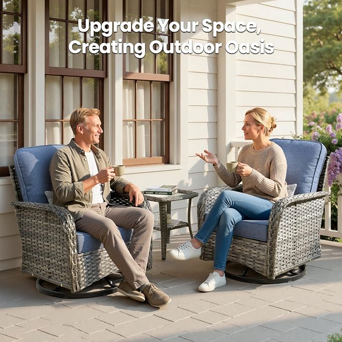 Weaxty Outdoor Swivel Rocker Patio Chairs, 3 Pieces Patio Furniture Set - Image 9