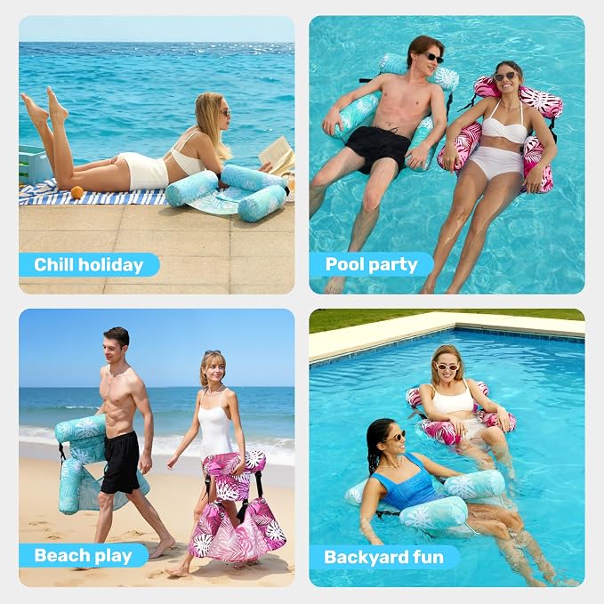 SLOOSH Inflatable Pool Floats Adult, 2 Packs Floating Lounge Chairs, Blow up - Image 7