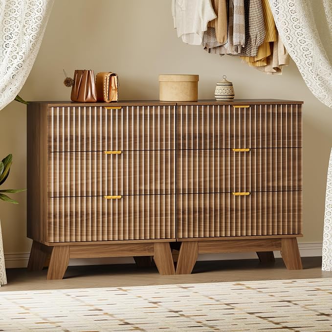 BORNOON Fluted 3 Drawer Dresser, 30.3" Tall Compact Modern Boho Chest of Drawers - Image 7