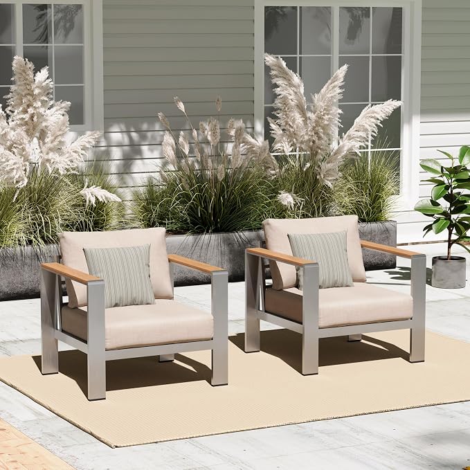 Aluminum Outdoor Patio Furniture Armchair, All-Weather Outdoor Patio Sofa by Oasbira