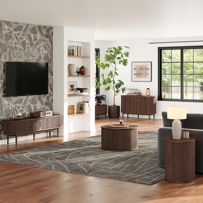 LINSY HOME Round Coffee Table, 31.5" Drum Coffee Table - Image 7