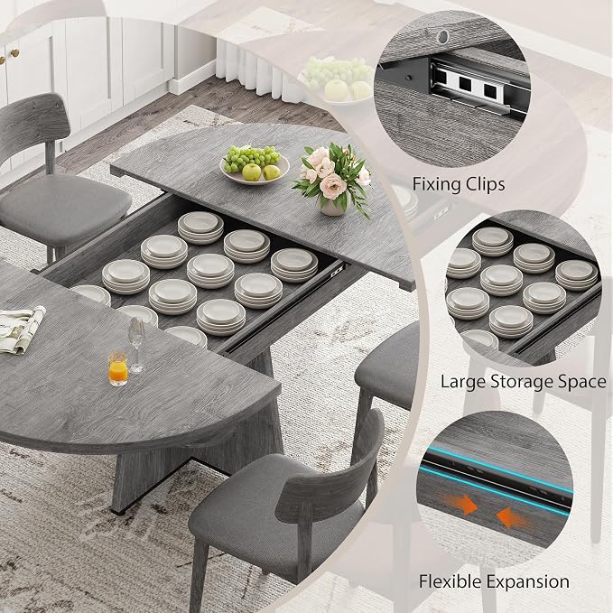 Extendable Dining Table, Round Kitchen Dining Room Dinner Table - Image 4