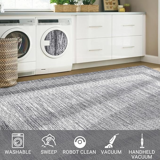 GarveeHome Modern Geometric Area Rug 4x6 Distressed Bordered Washable Non Slip - Image 8