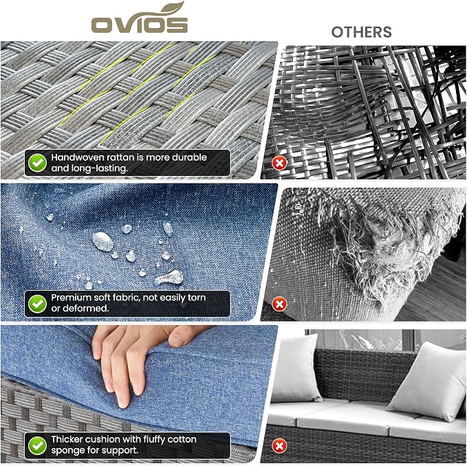 ovios 12 Pieces Patio Furniture Set, Outdoor Wicker Sectional Sofa - Image 7