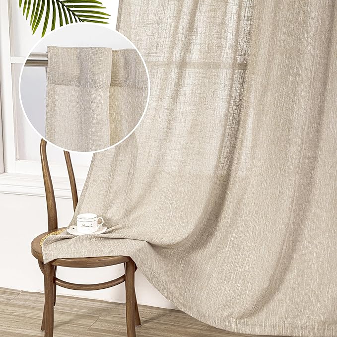 MYSKY HOME Cotton Curtains for Living Room Farmhouse Semi Sheer Light Filtering - Image 9