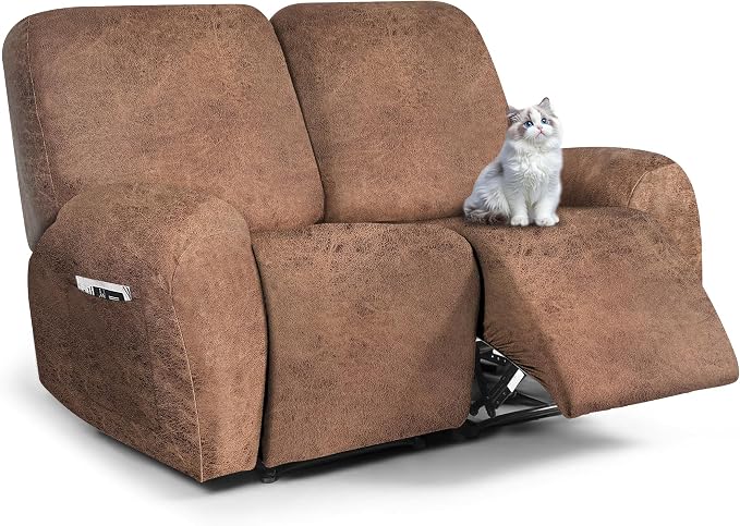 ANARACHON Leather Look Loveseat Recliner Cover, 6-Pieces Stretch Dual Recliner by ANARACHON
