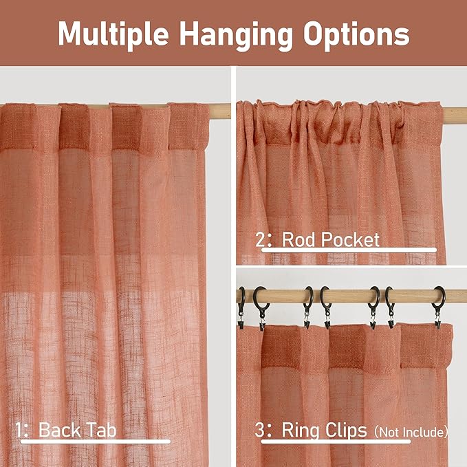 LAMIT Linen Semi Sheer Curtains 96 inches Long 2 Panels Set, Light Filtering - Image 3