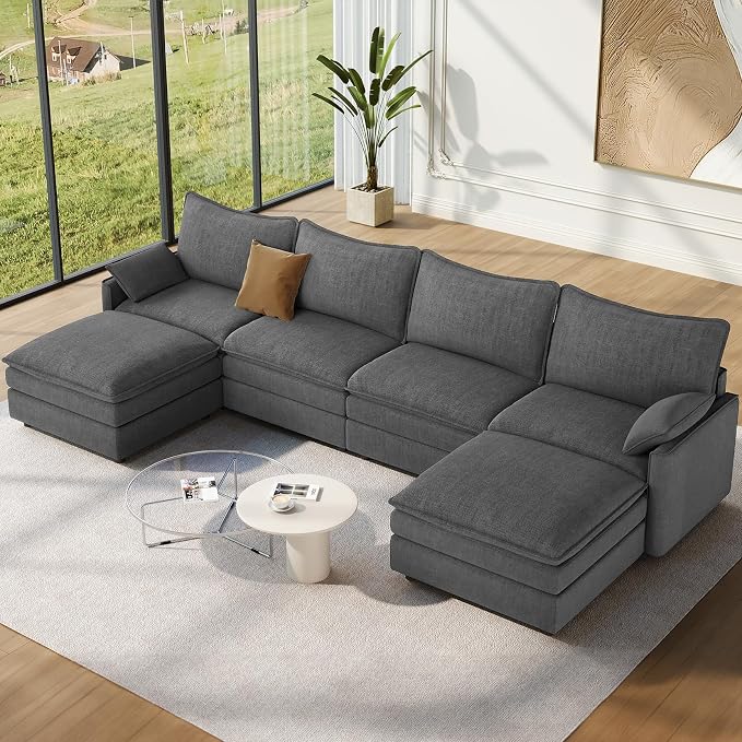 Vesgantti 142" U Shaped Sectional Couch, Comfy Cloud Modular Sectional Sofa by Vesgantti
