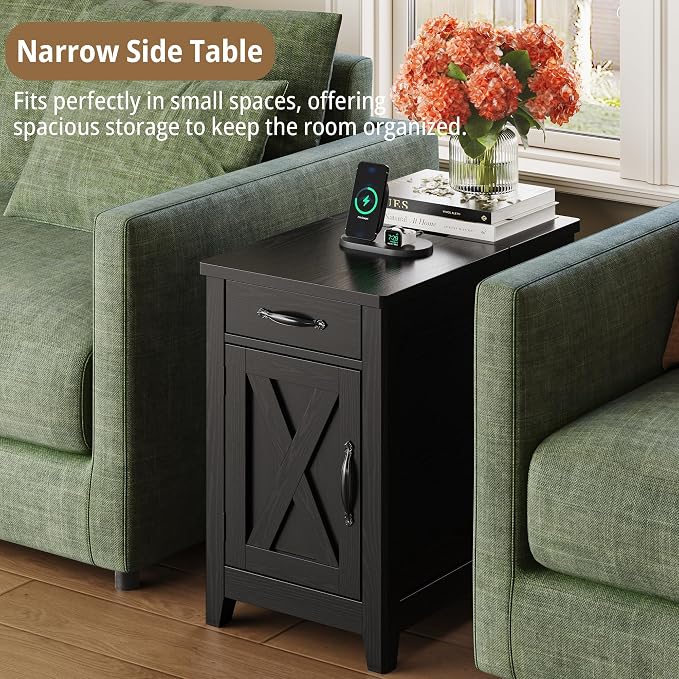IRONCK End Table with Charging Station, Narrow Side Table - Image 4