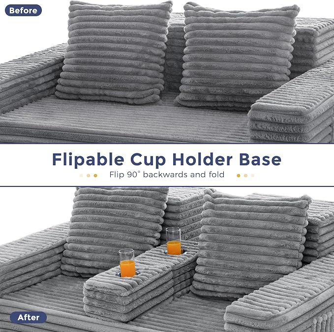 MAXYOYO Loveseat Sofa Bed, Striped Faux Fur Foldable Floor Sofa Couch in A Box - Image 6