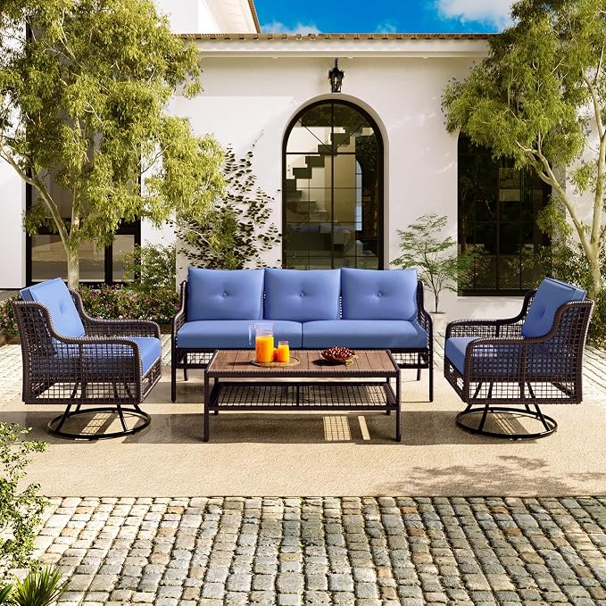 4-Piece Outdoor Wicker Sectional Sofa Set, All Weather Patio Conversation Set by VilroCaz