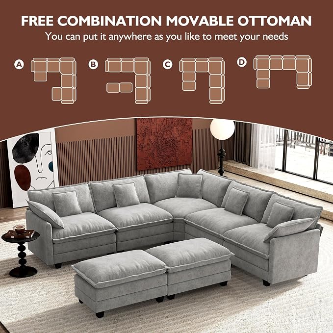 Ihanherry 114" V-Shaped Modern Sofa Modular Sectional Cloud Couch - Image 7