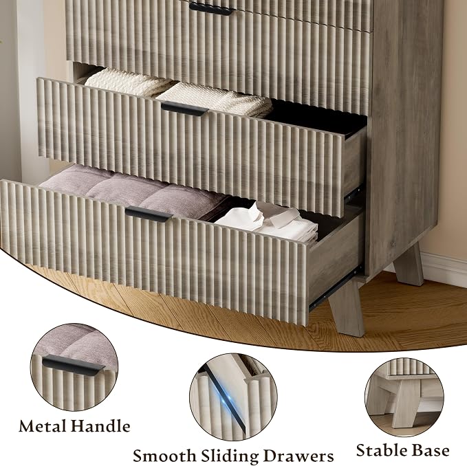 BORNOON 39" Tall Dresser for Bedroom, 4-Drawer Fluted Chest of Drawers - Image 5