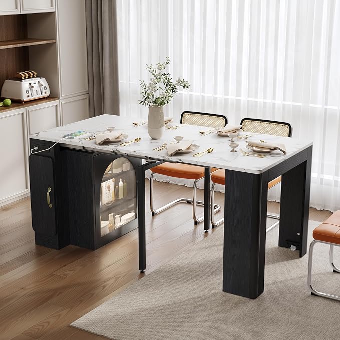 Extendable Dining Table with 3 Removable Middle Leaves, Mobile Rolling Island - Image 3