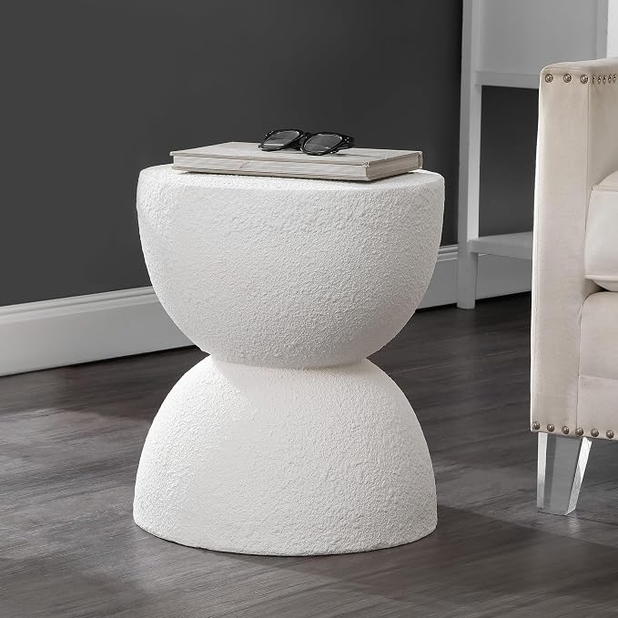 JONATHAN Y Greta Hourglass 18" White Frosted Outdoor Side Table and Stool by JONATHANY