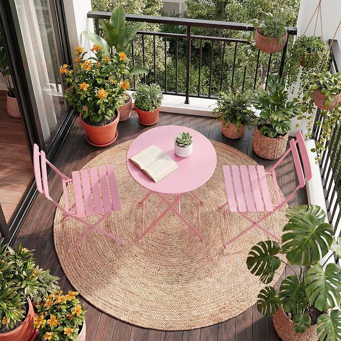 GarveeLife 3 Piece Patio Bistro Set, Folding Patio Bistro Table and Chairs Set - Image 2