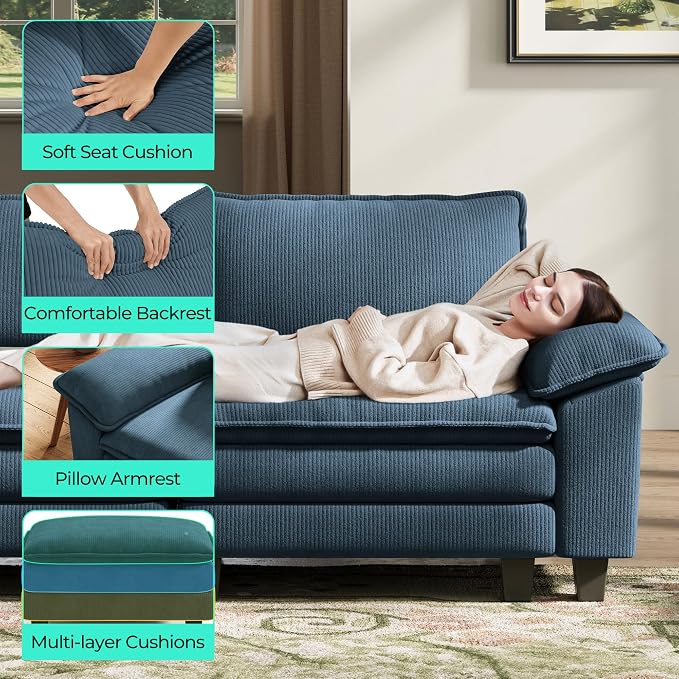 LINSY HOME 157" Modular U-Shaped Sectional Sofa, 4-Seat Corduroy Modern Cloud - Image 4