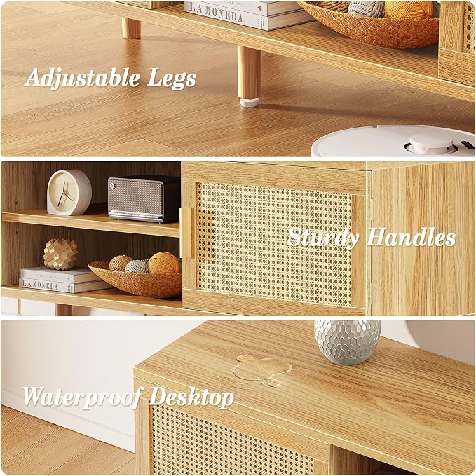 SUPERJARE Boho TV Stand for 65 Inch TV, Entertainment Center - Image 9