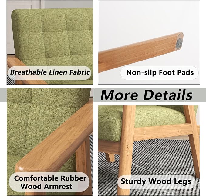 Modern Accent Chair with Wooden Table, Upholstered Linen Fabric Leisure Side - Image 6