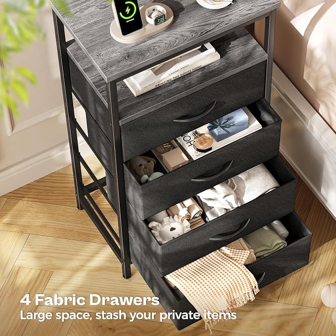 Huuger Night Stand with Charging Station, 4 Drawer Dresser - Image 6