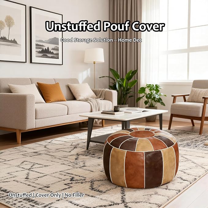 Thgonwid Unstuffed Moroccan Storage Pouf Foot Stool Ottoman Seat Handmade Faux - Image 3
